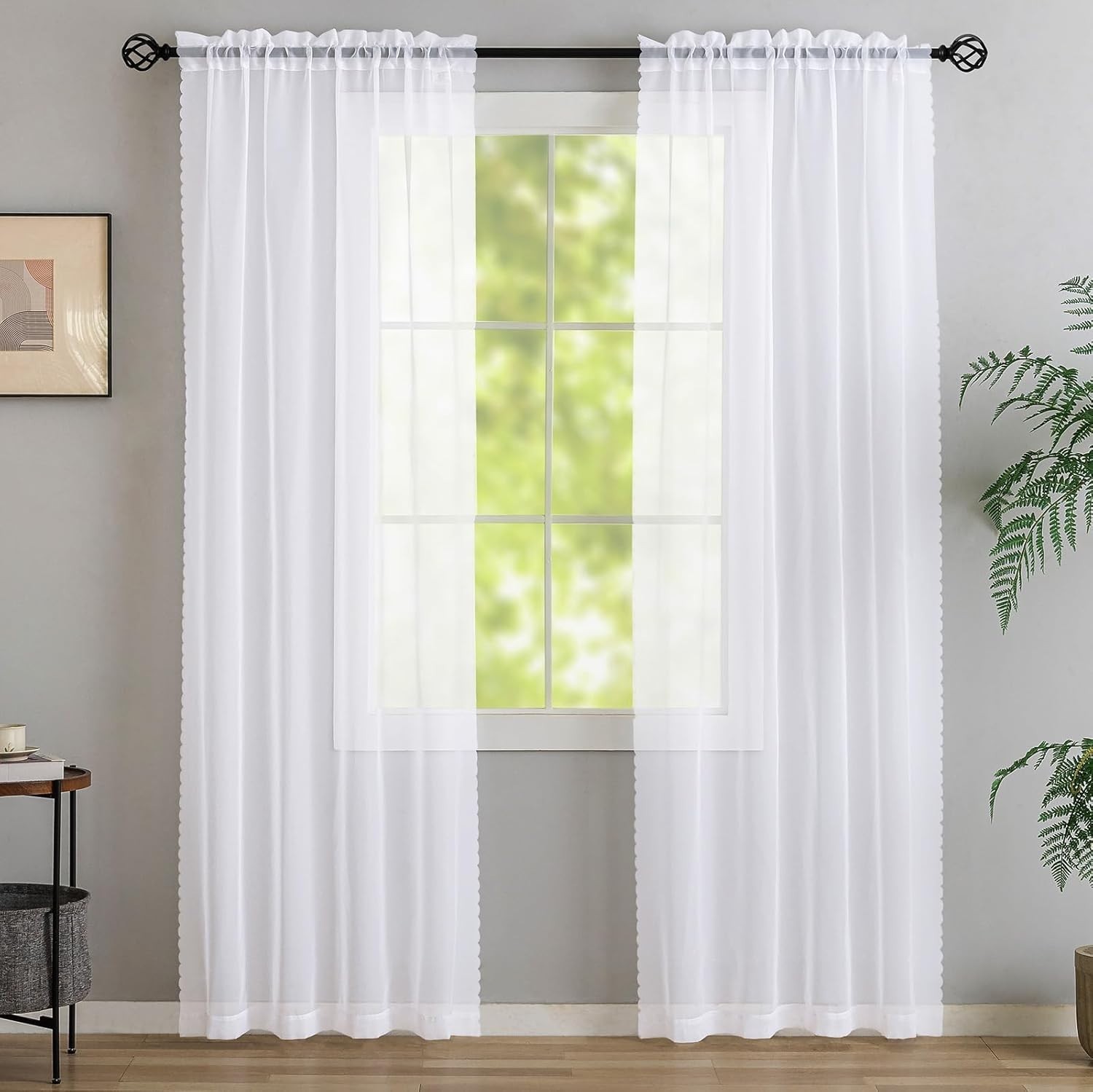 Elegant White Sheer Curtains 84″ Length, 2 Panel Set for Modern Living Spaces