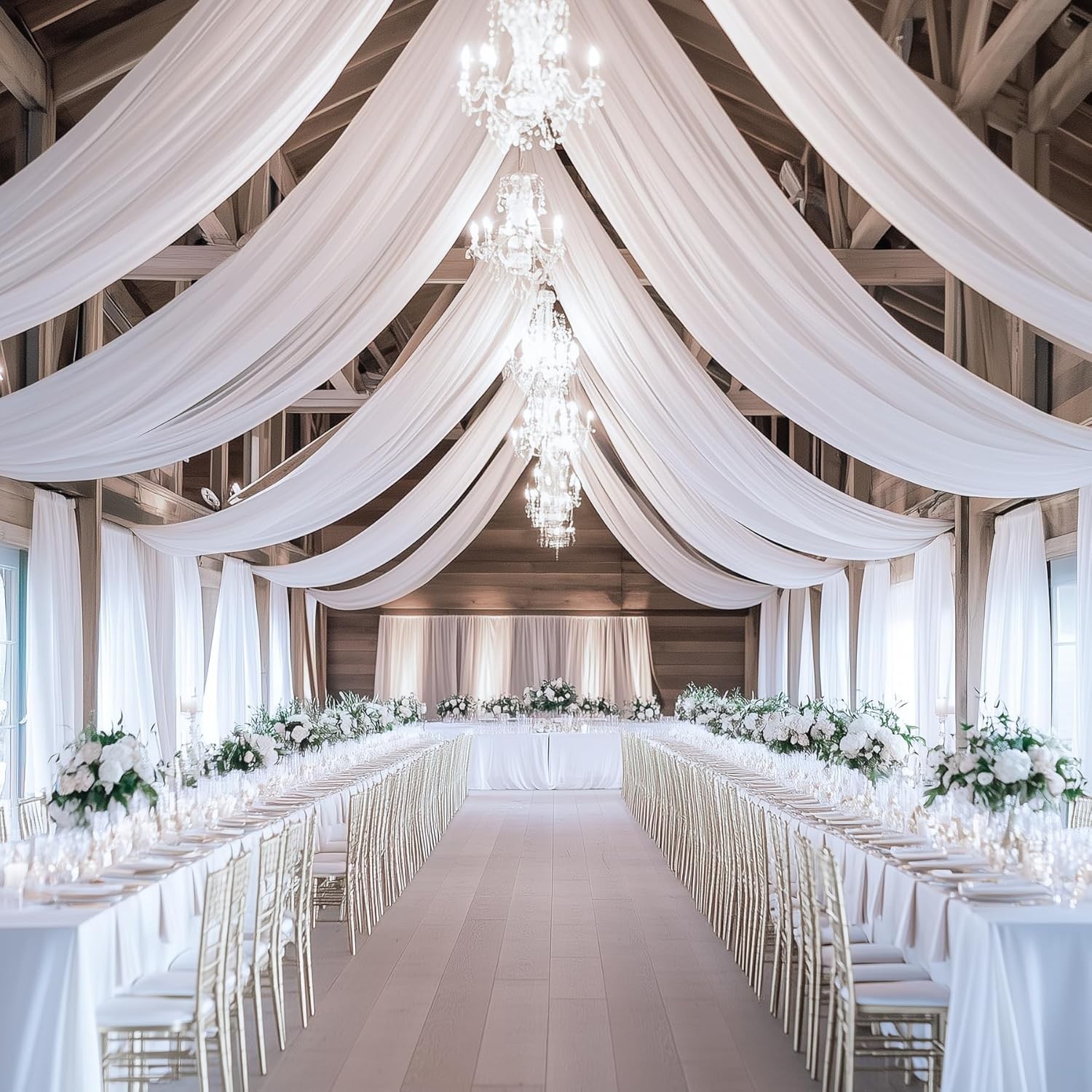 50Ft White Ceiling Drapes – 10 Panels for Weddings, Parties & Events