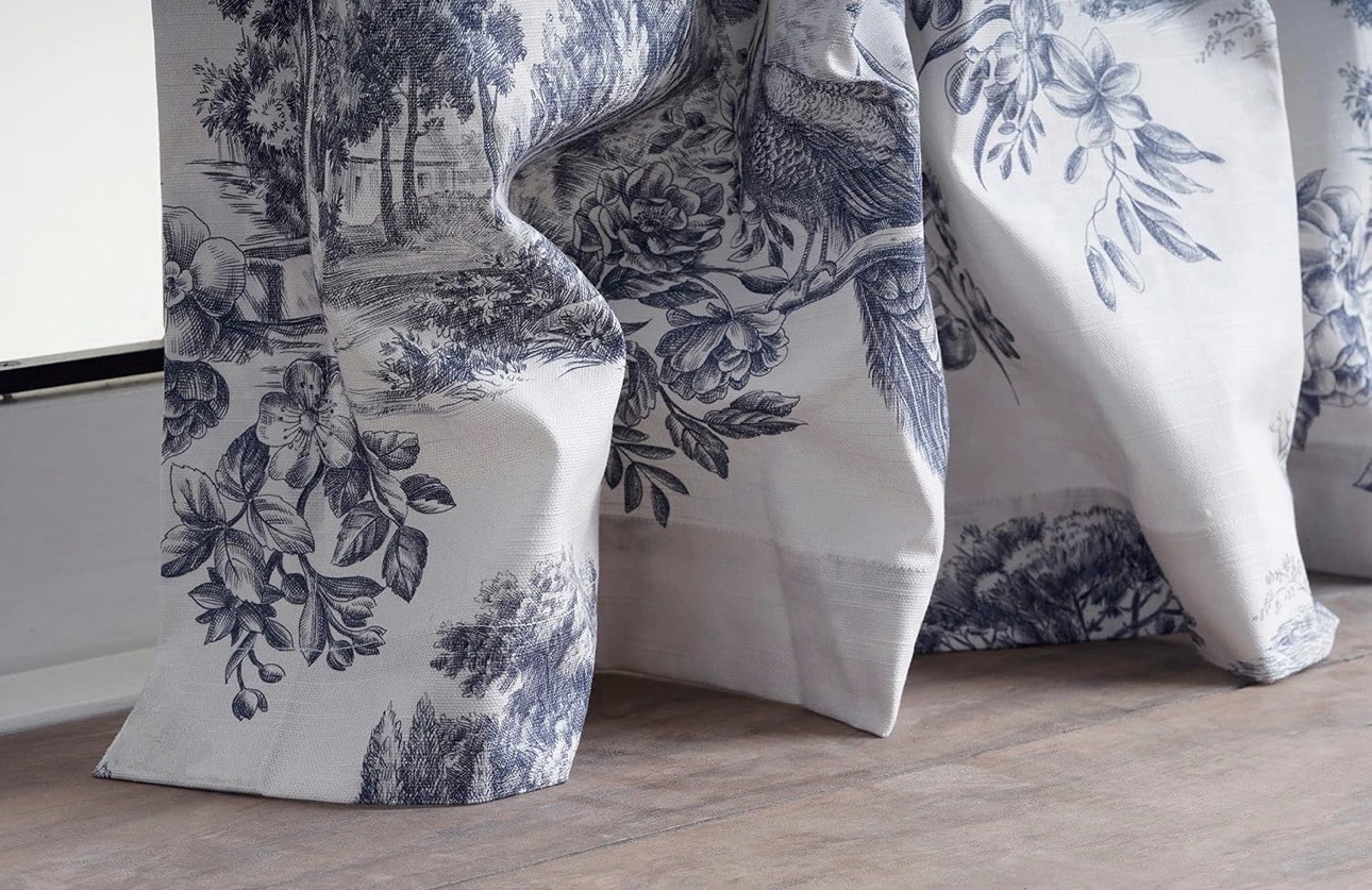 New Maison d’Hermine “Trianon Blue” Peacock Print Drapes-50×84 2 Panels