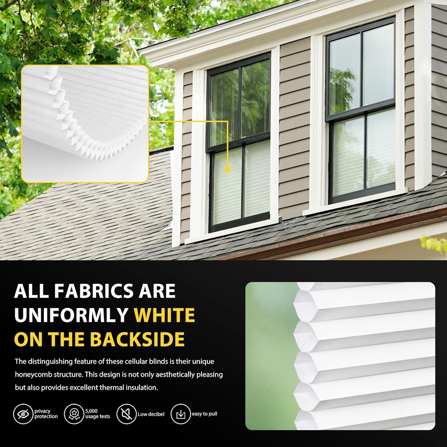 Down Bottom Up Cordless Cellular Shades, 46×64 in, White | Light filtering