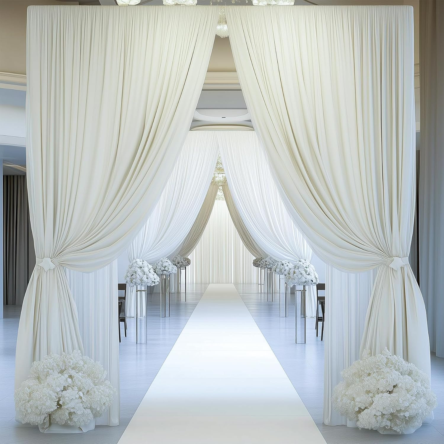10Ft×20Ft Ivory Ceiling Drapes for Weddings Parties,2 Panels 5×20Ft Long Ceiling