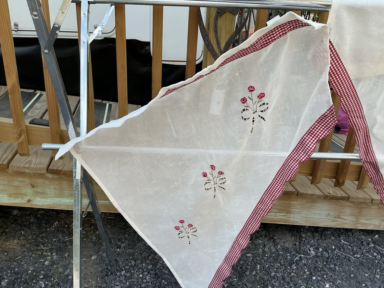 Sheer 3D Floral Red Gingham Check Cottage Core Swag Valance Panels 30×36” A39