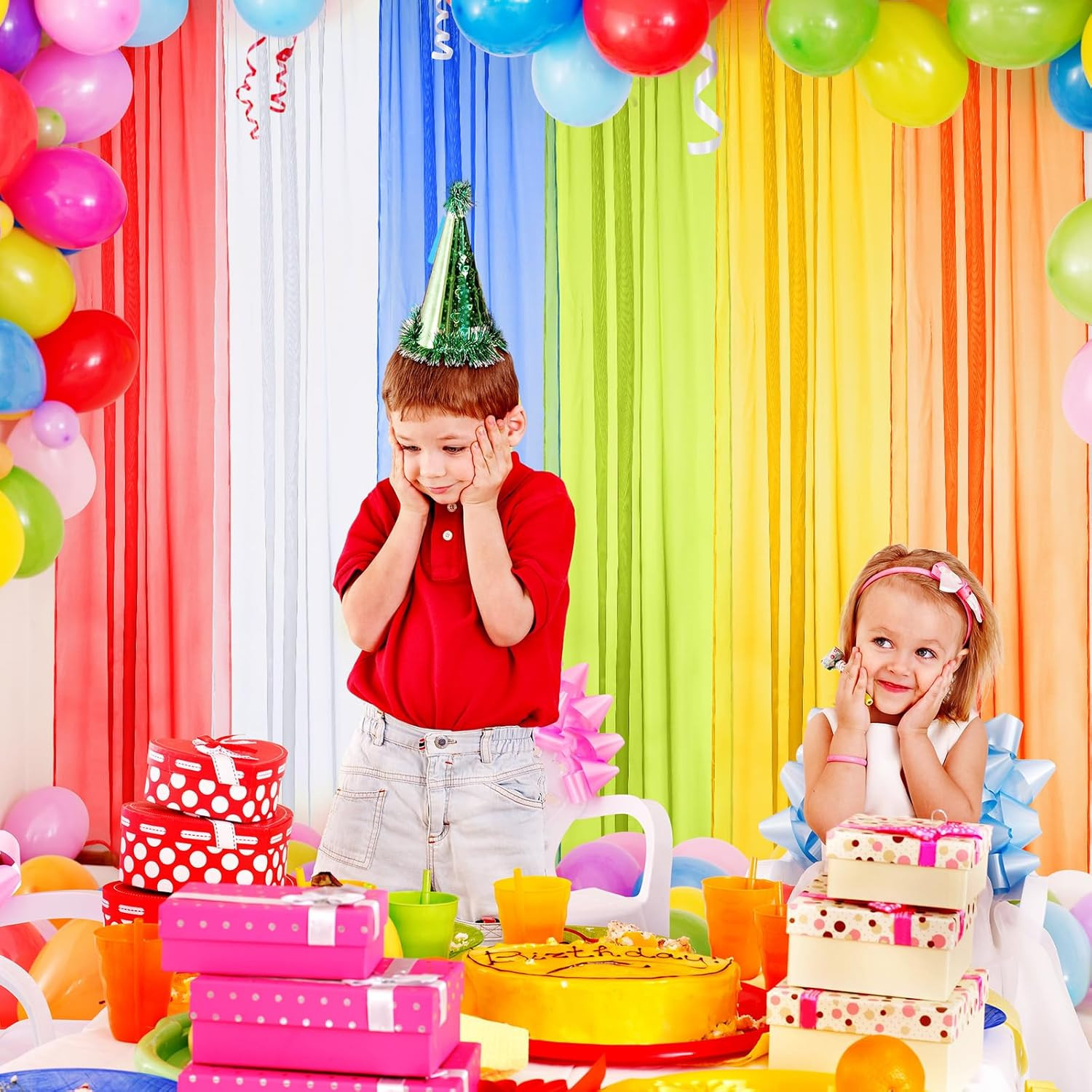 6 Pcs Back to School Rainbow Sheer Curtains 6 Colors Sheer Curtains Set 90X55 In