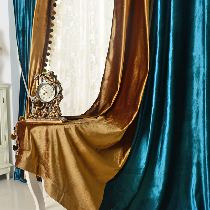 Boutique Italian velvet modern blue cloth blackout curtain tulle drape C1197