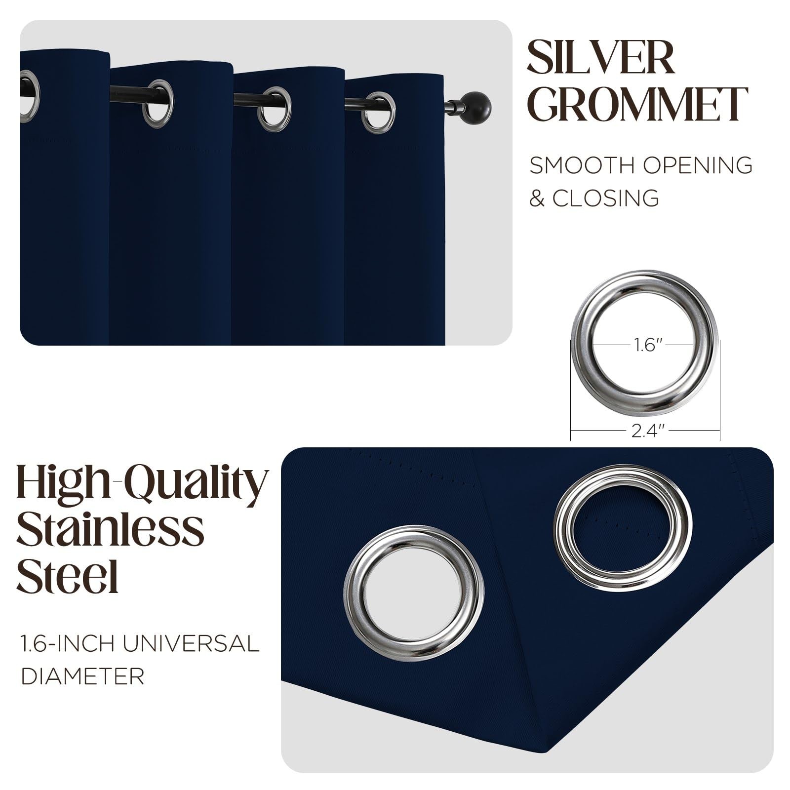 Navy Blue Blackout Curtains 84 inch Length 2 Panels Set, Room Darkening Drape…
