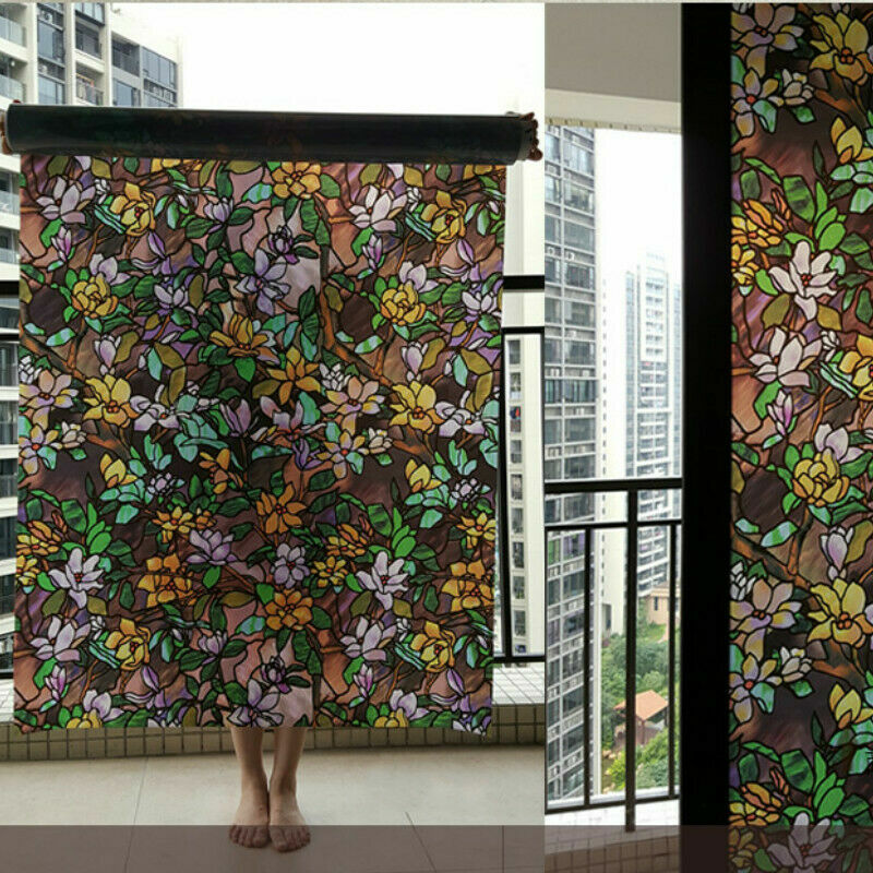 Static Cling Cover Stained Flower Window Film Glass Sticker Privacy Opaque Adorn