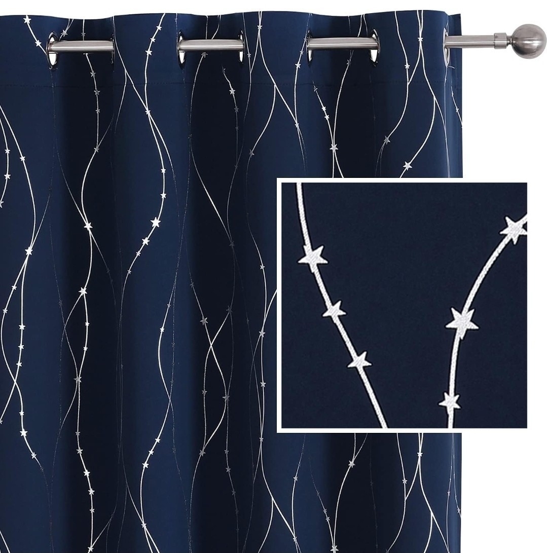 Navy Blackout Curtains for Kids Bedroom 84 Inch Length,Printed Design Room…