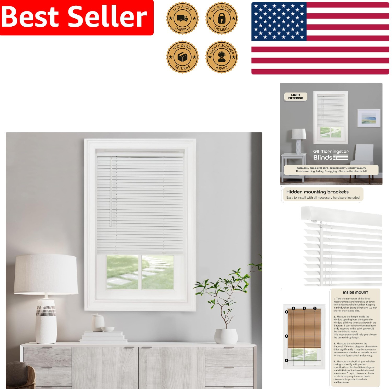 Pearl White Cordless Mini Blinds 24×64 Light Filtering Vinyl Window Treatments