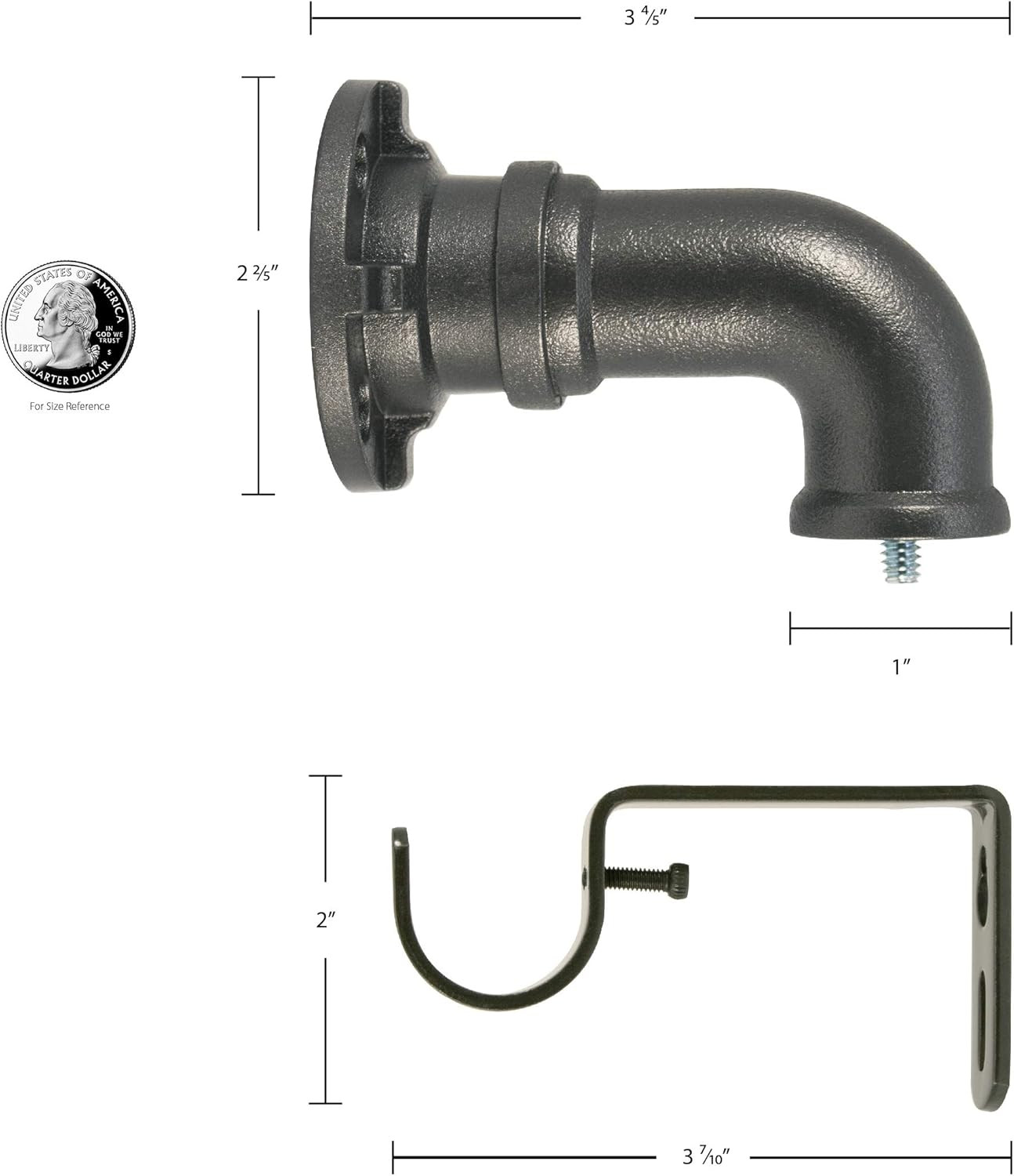 Industrial Wrap around Telescoping Curtain Rod Set, 18-36″, Black