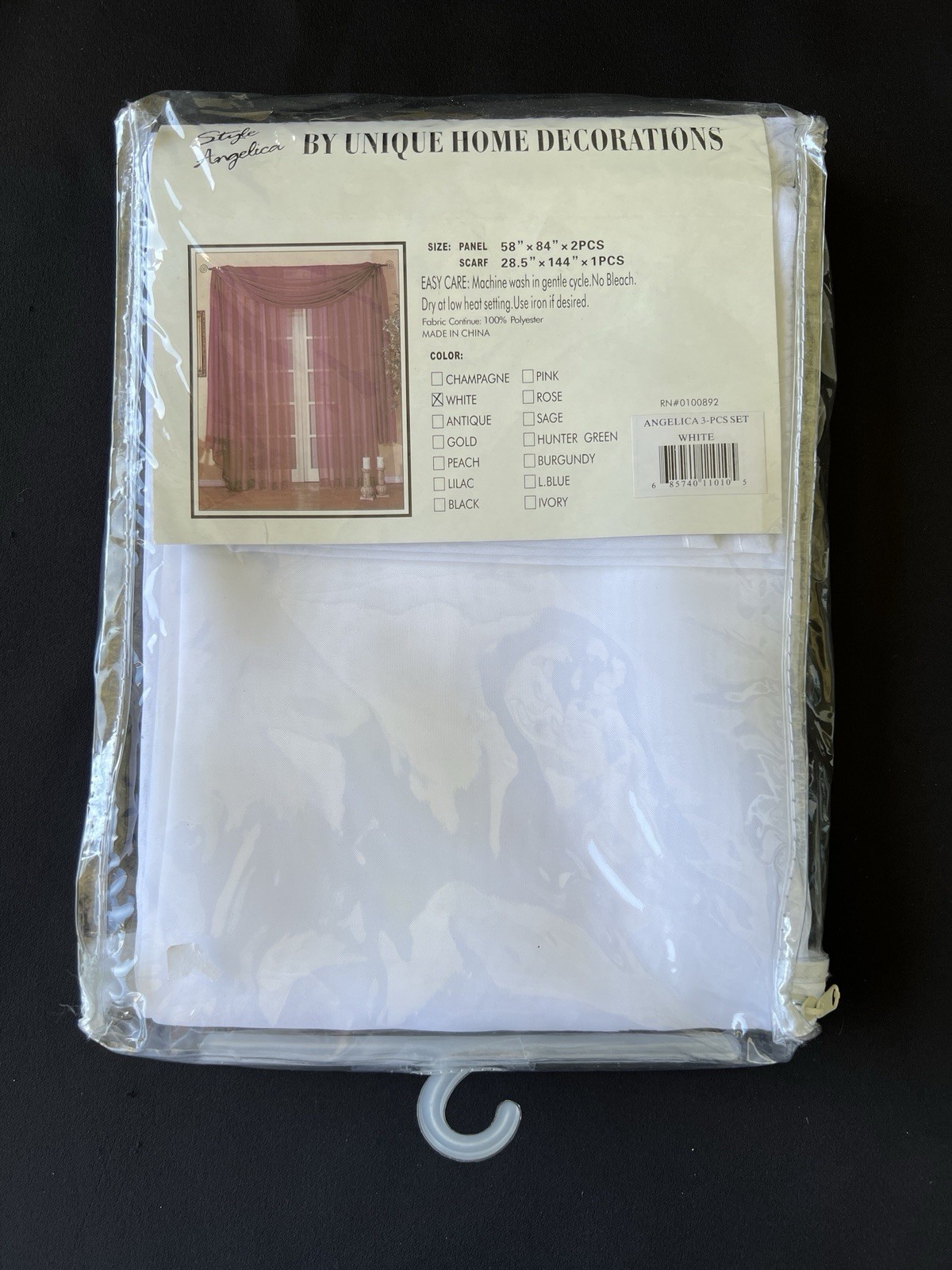1 WHITE Piece Solid Voile Window Scarf Treatment See Through 28.5” x 144”