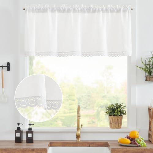 Linen Valance with Lace Trim 50″W x 18″L (Pack of 1) Lace | Off White