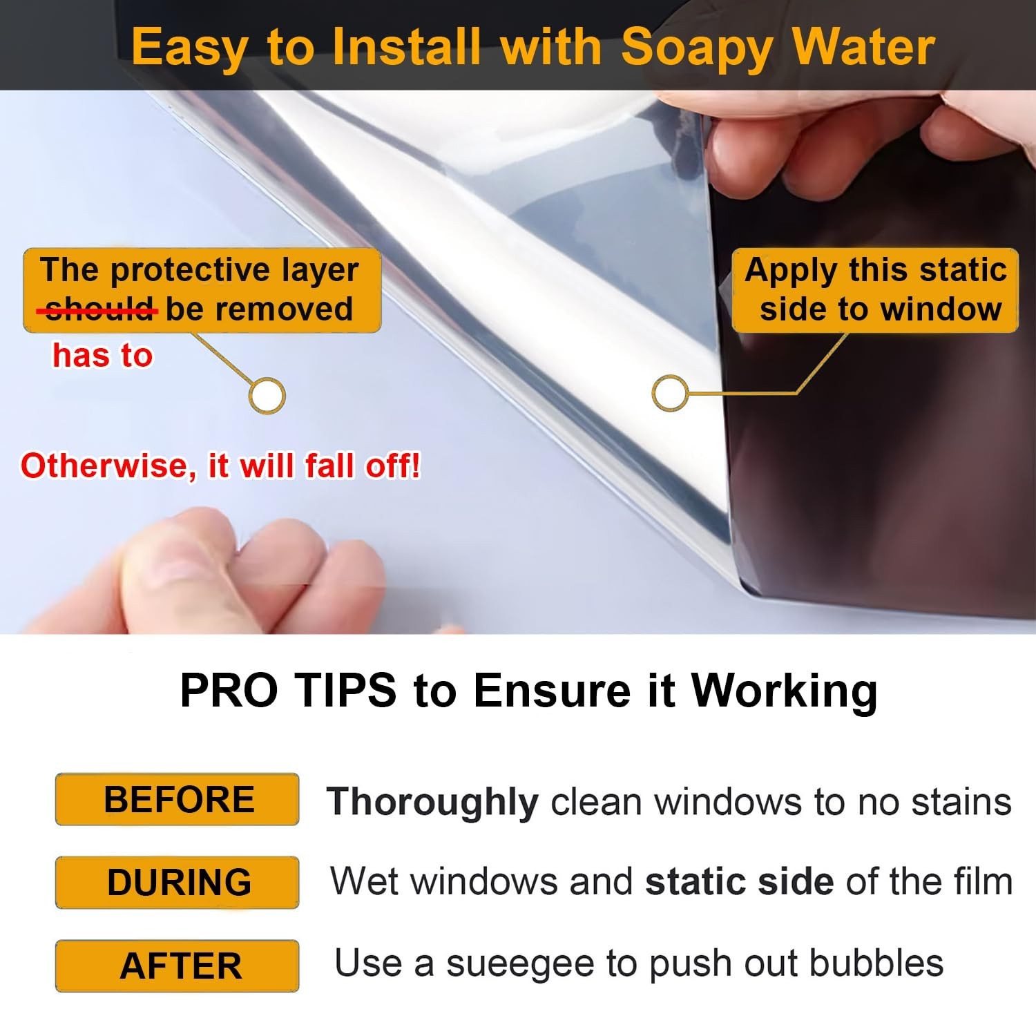 One Way Window Privacy Film – Daytime Static Cling, UV Blocking Tint, 23.6″x78.7