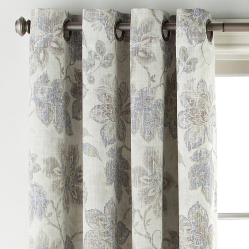 JCP 50X 84 Sullivan Floral Ivory Blue Green Energy Saving Blackout Grommet Panel