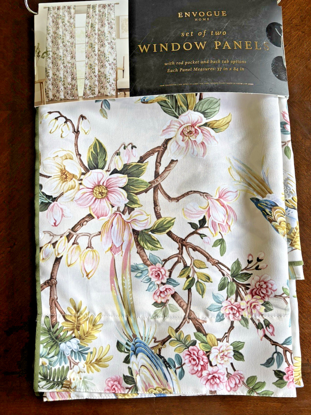 ENVOGUE Botanical Garden Floral Exotic Birds Set of 2 Curtain Panels 84” NEW