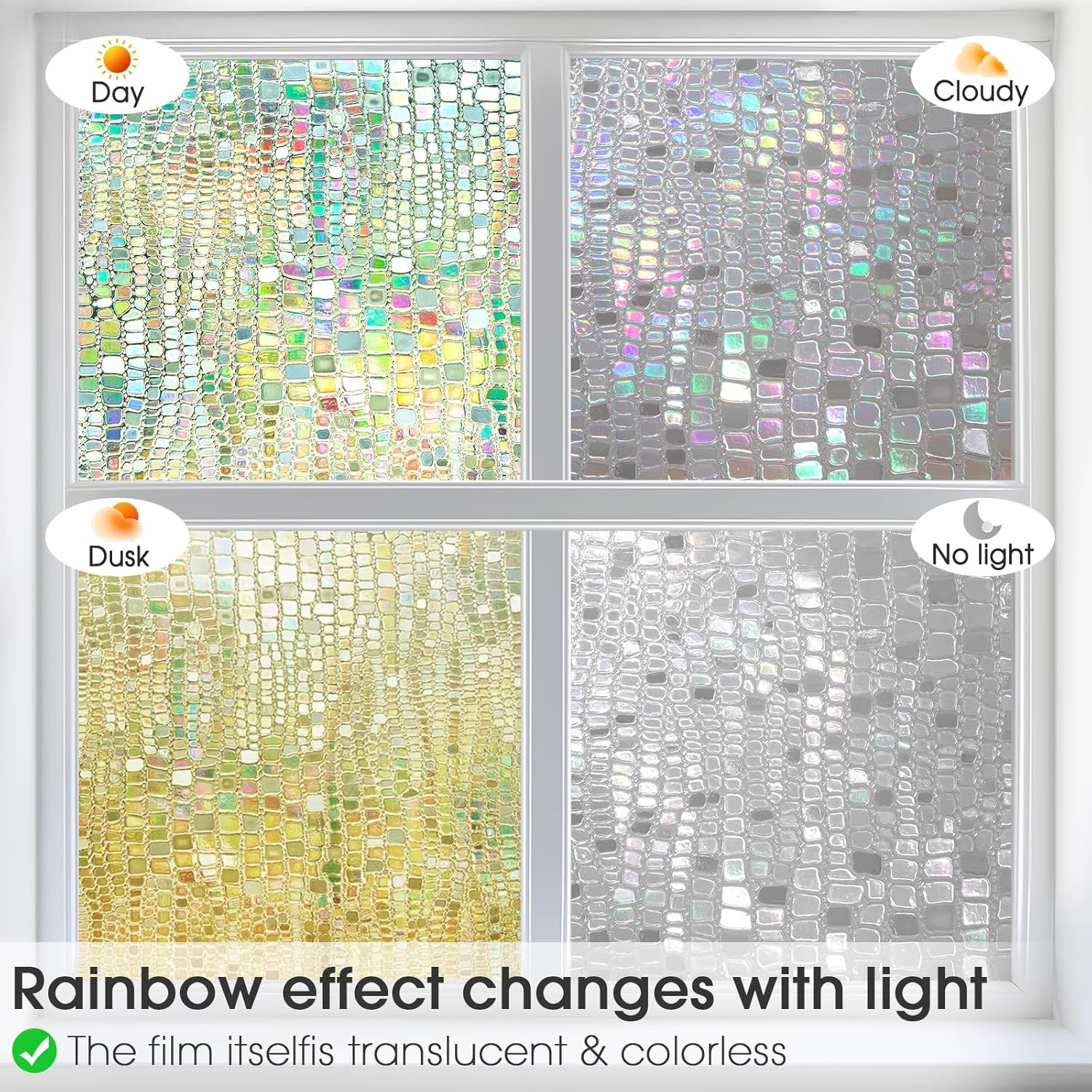 Window Privacy Film, Stained Glass Window Films 3D Rainbow Decorative Static Cli