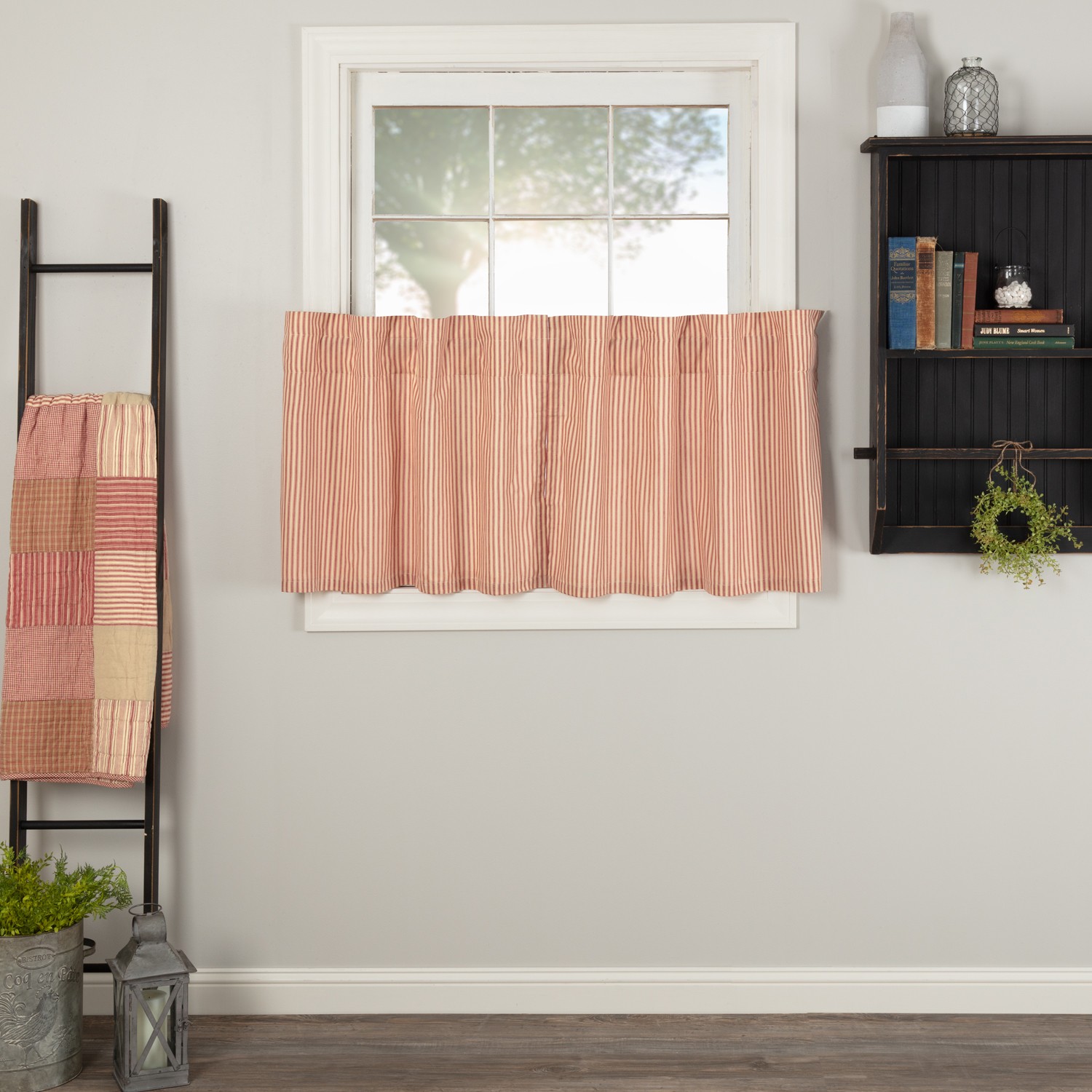 VHC Brands Farmhouse 24″x36″ Ticking Stripe Tier Pair Kitchen Window Curtains