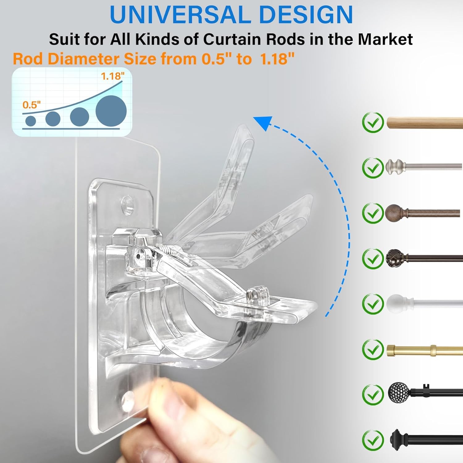 [Curtain Rod Bracket No Drilling] Self Adhesive Curtain Rod Brackets, Adjustable