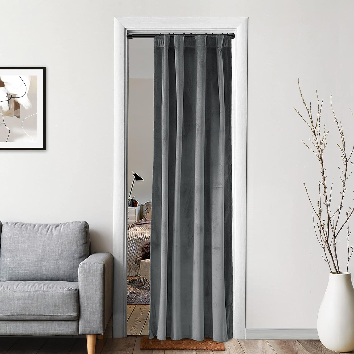 XTMYI Grey Velvet Privacy Room Divider Curtains for Room Separation,Back Tab Doo