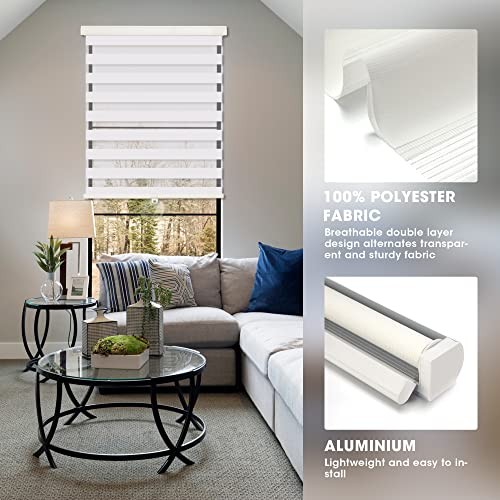 Cordless Zebra Blinds for Windows, 34″ W x 72″ H Living Room 34″W x 72″H White