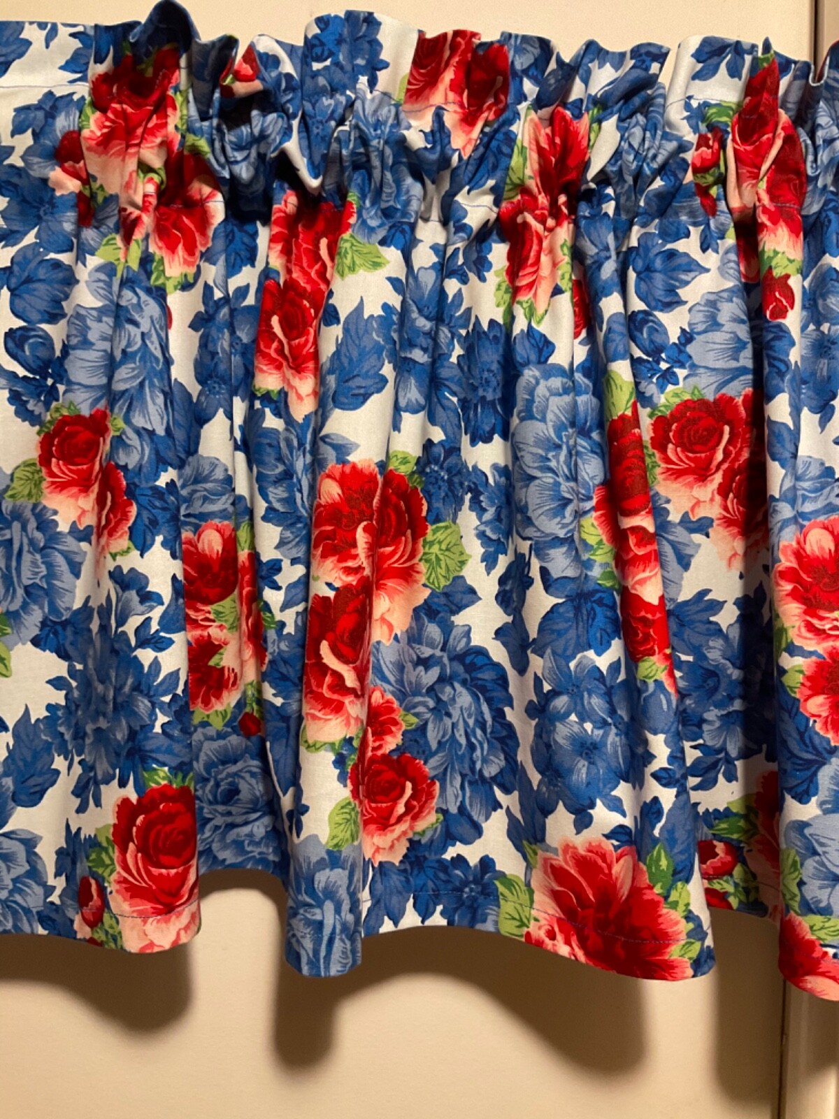Handmade Blue Floral Valance, 41 X 15 INCHES