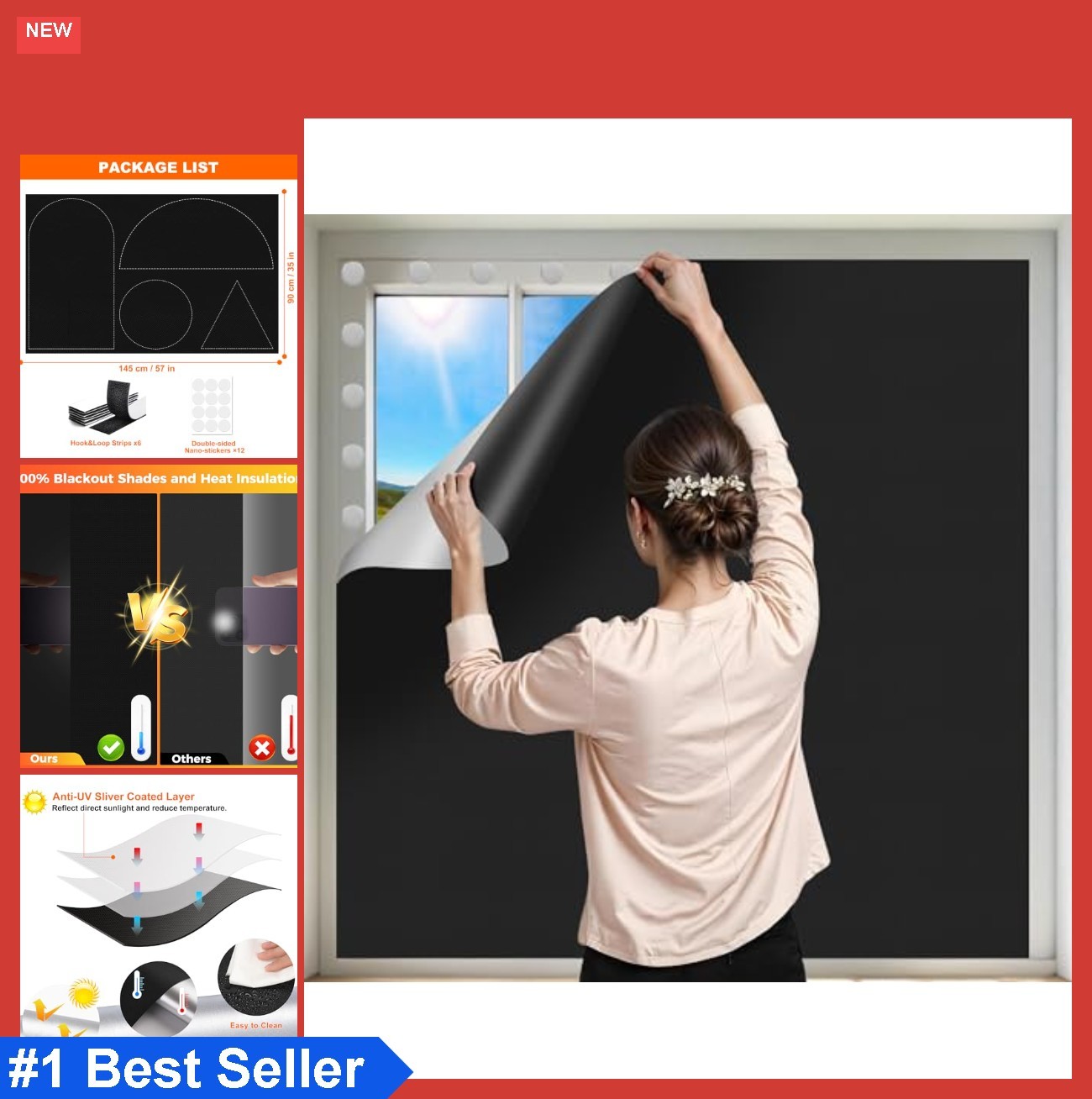 100% Black Out Window Cover Portable Blackout Shades Adhesive Thermal Blackout B