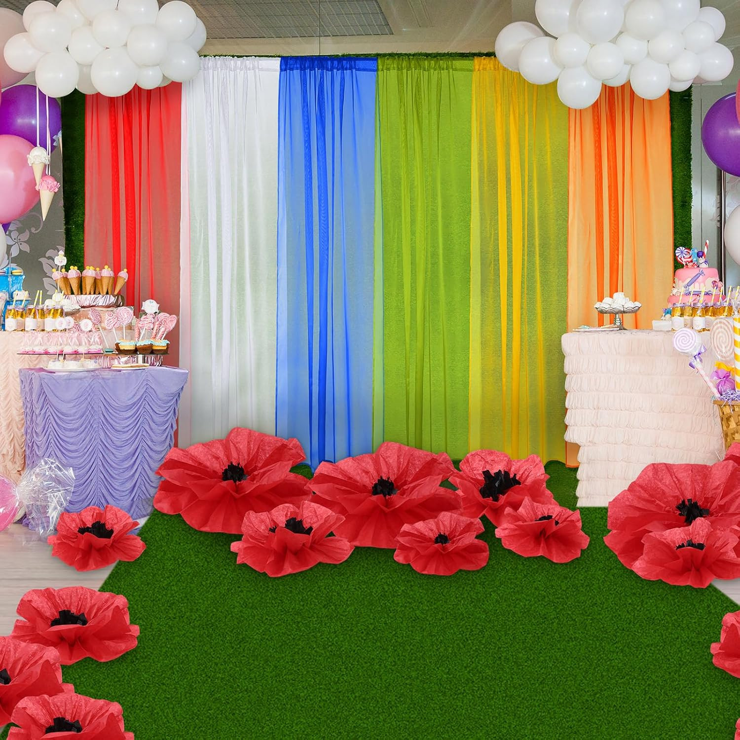 6 Pcs Back to School Rainbow Sheer Curtains 6 Colors Sheer Curtains Set 90X55 In