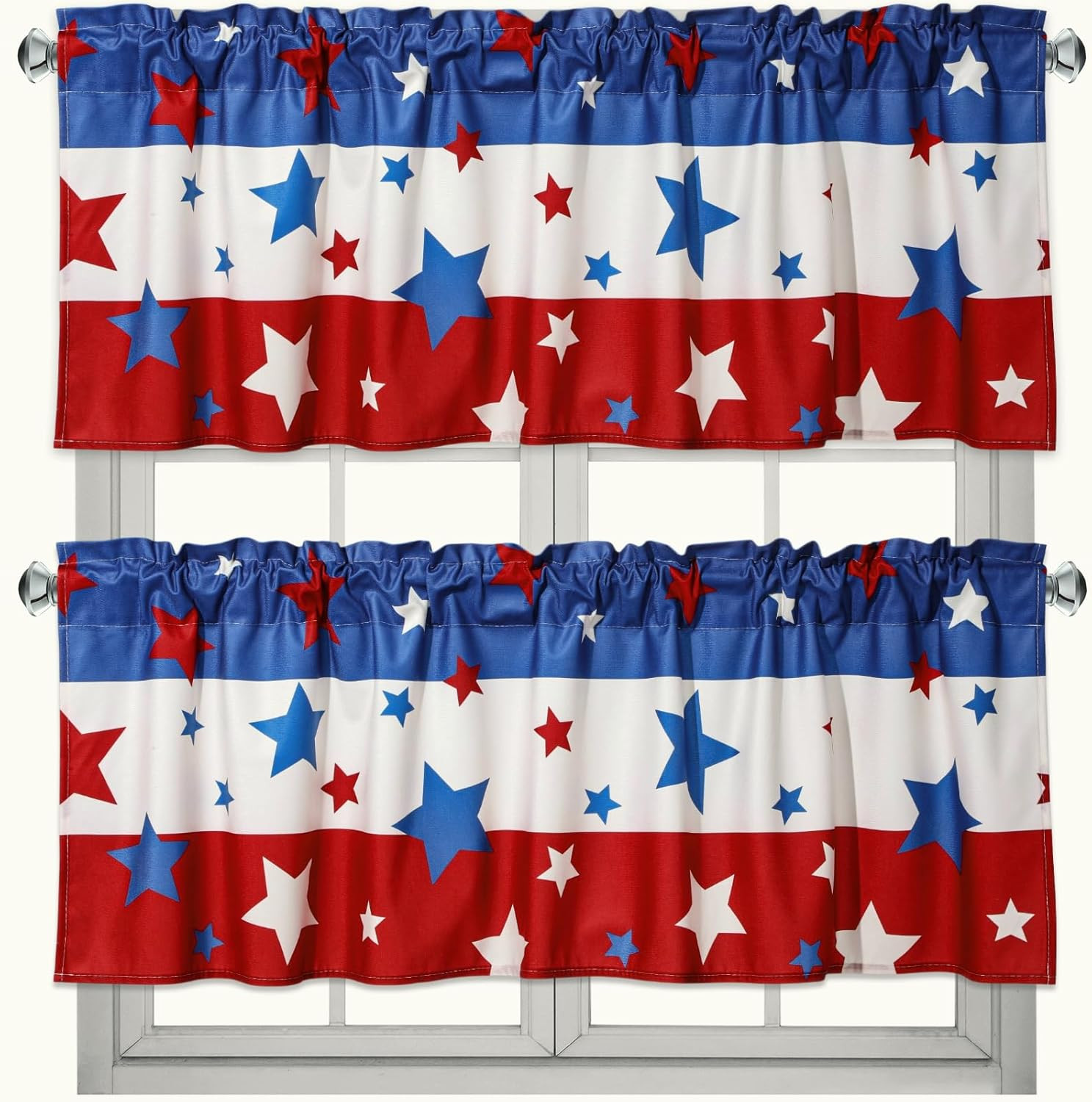 2 Pack Patriotic Curtain Valance for Windows Red White and Blue Star Short Curta