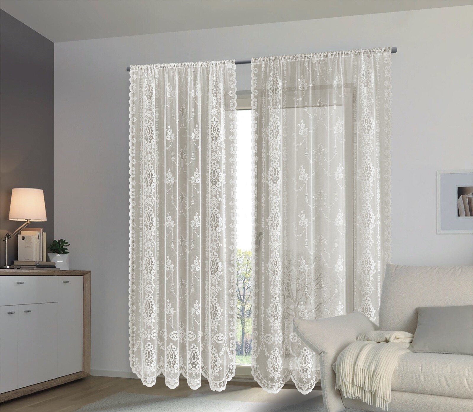 Victorian Damask Shabby Chic Floral Lace Window Curtain Panel Balloon Curtains