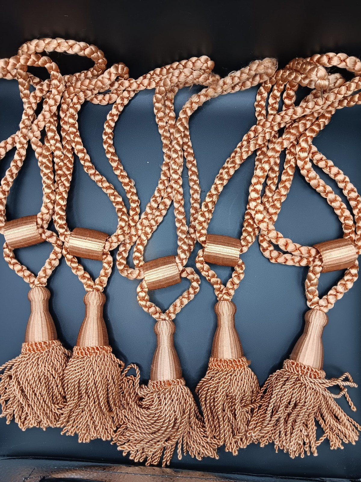 Tassel Tiebacks, Gold – Six Pieces – Pre-owned – 22 1/2 inches