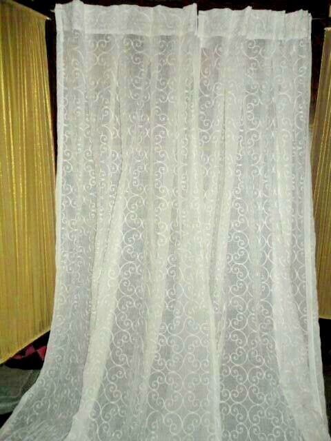 SOFTLINE PINCH PLEATED OFF-WHITE SCROLL SHEER (2) HIDDEN TABS PANELS 30 X 107