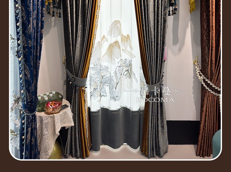 European grey bronzing embroidery flannel valance window curtain tulle M1911
