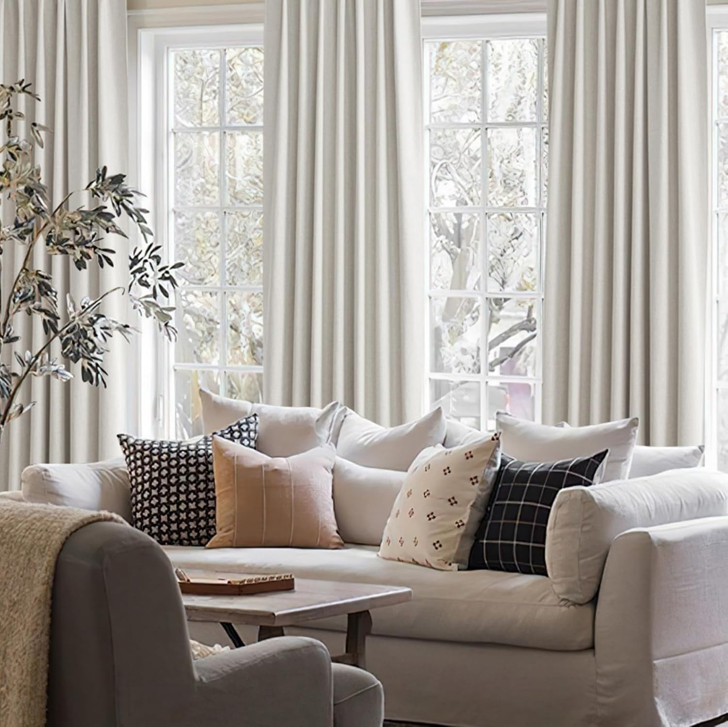 78 Inch Long Linen Blackout Curtains, 2 Panels Set for 76-80 Inch Window Drapes