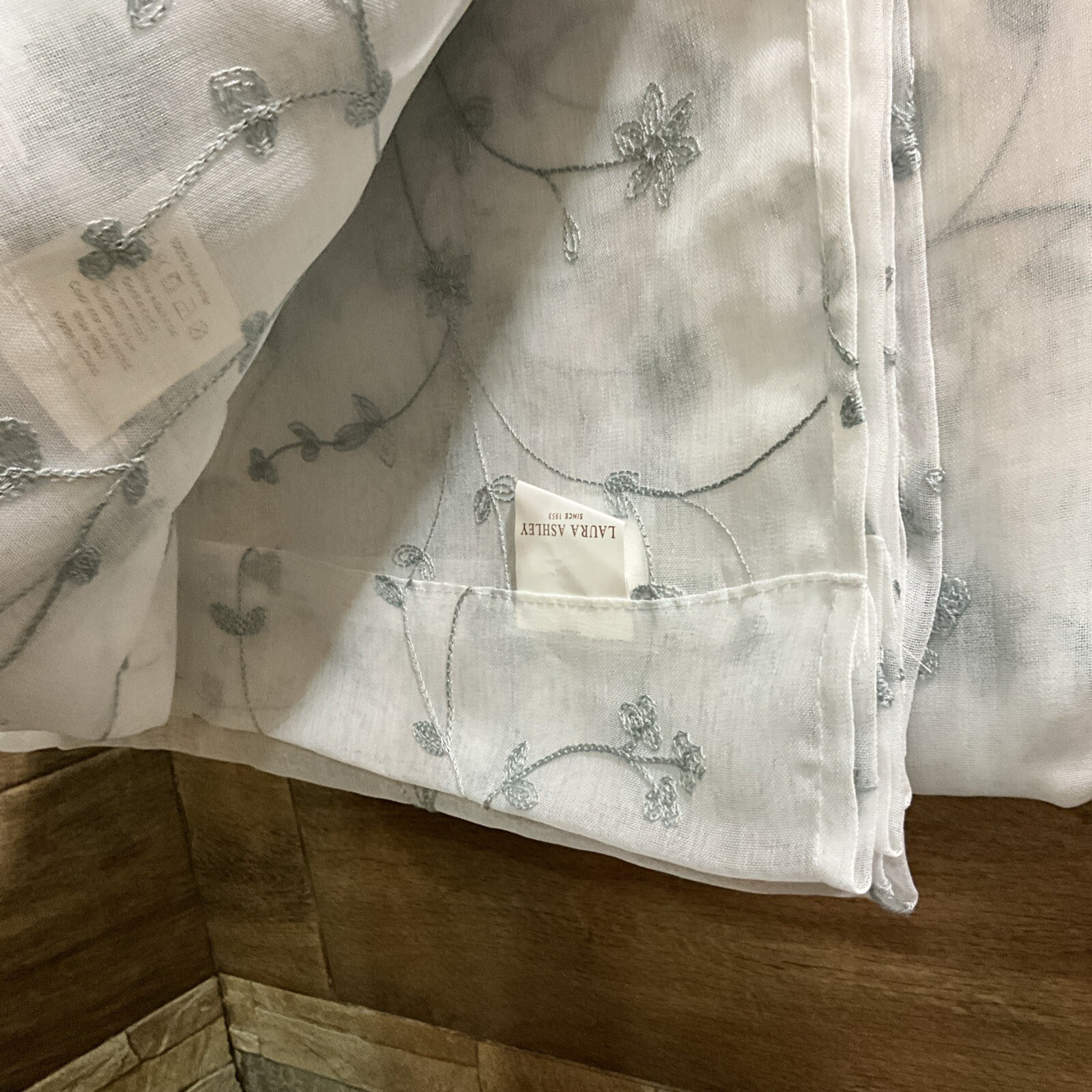 4 Laura Ashley Window Panel Curtains VERNON Embroider Sage Green Sheer 38 x 96”
