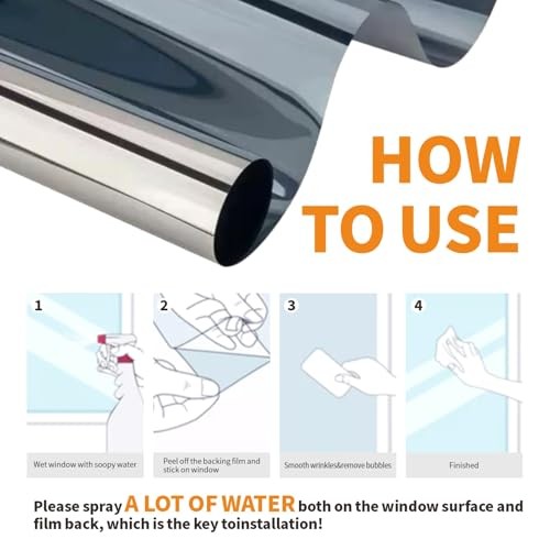 One Way Window Privacy Film, Daytime Mirror Reflective 17.5 x 78.7 Inch Black