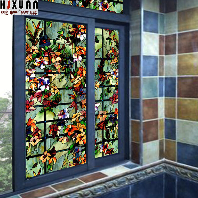 Opaque 3D Static Cling Window Film Frosted Stained Camellia Glass Sticker Decor