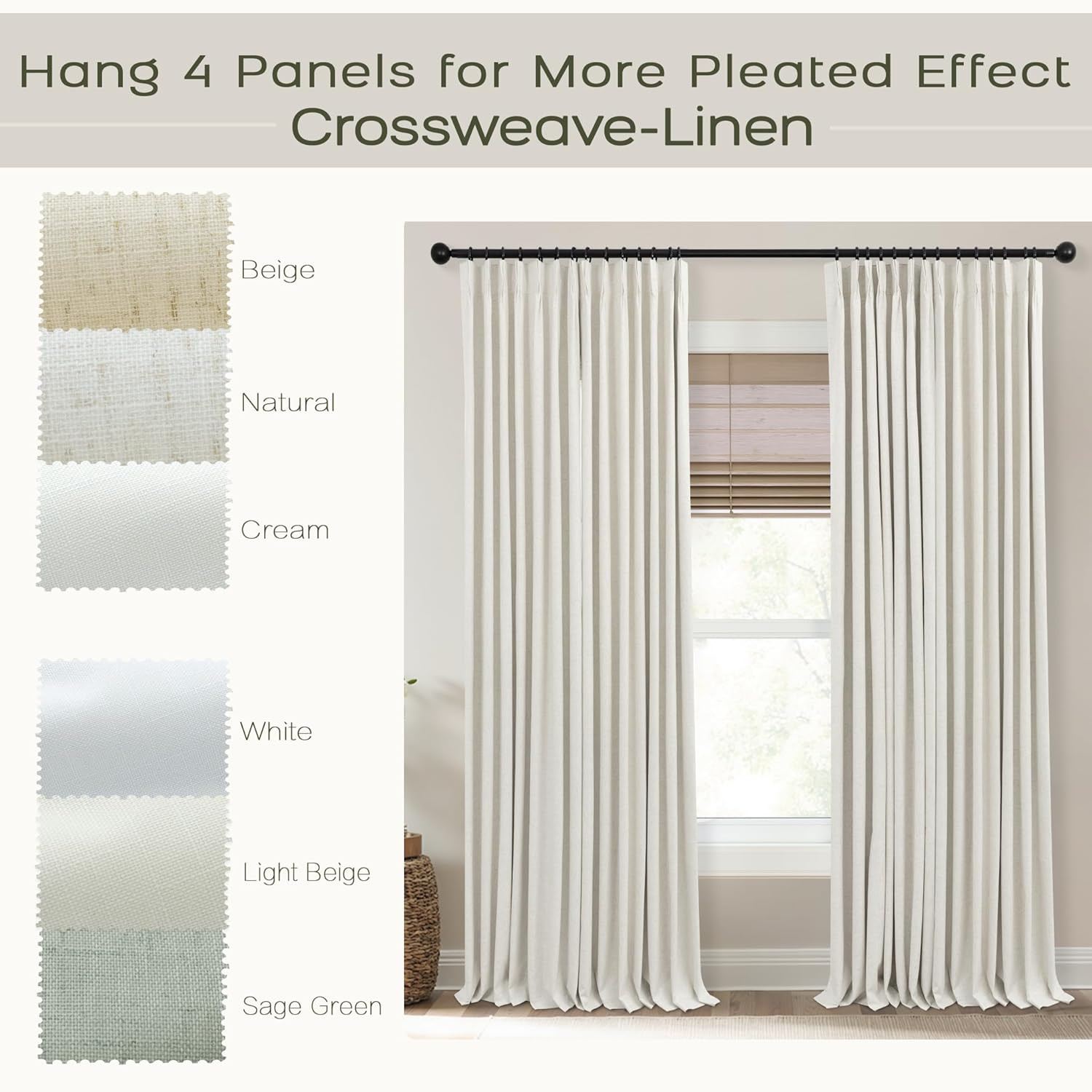 Extra Long Linen Blackout Curtains 92″ for Bedroom Living Room – 2 Panels Set