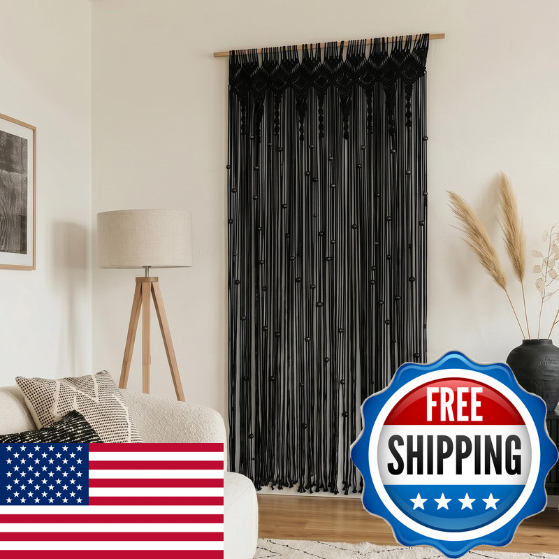 Lino Rosa Black Gothic Tapestry Curtains Moody Boho Macrame Wall Hanging For
