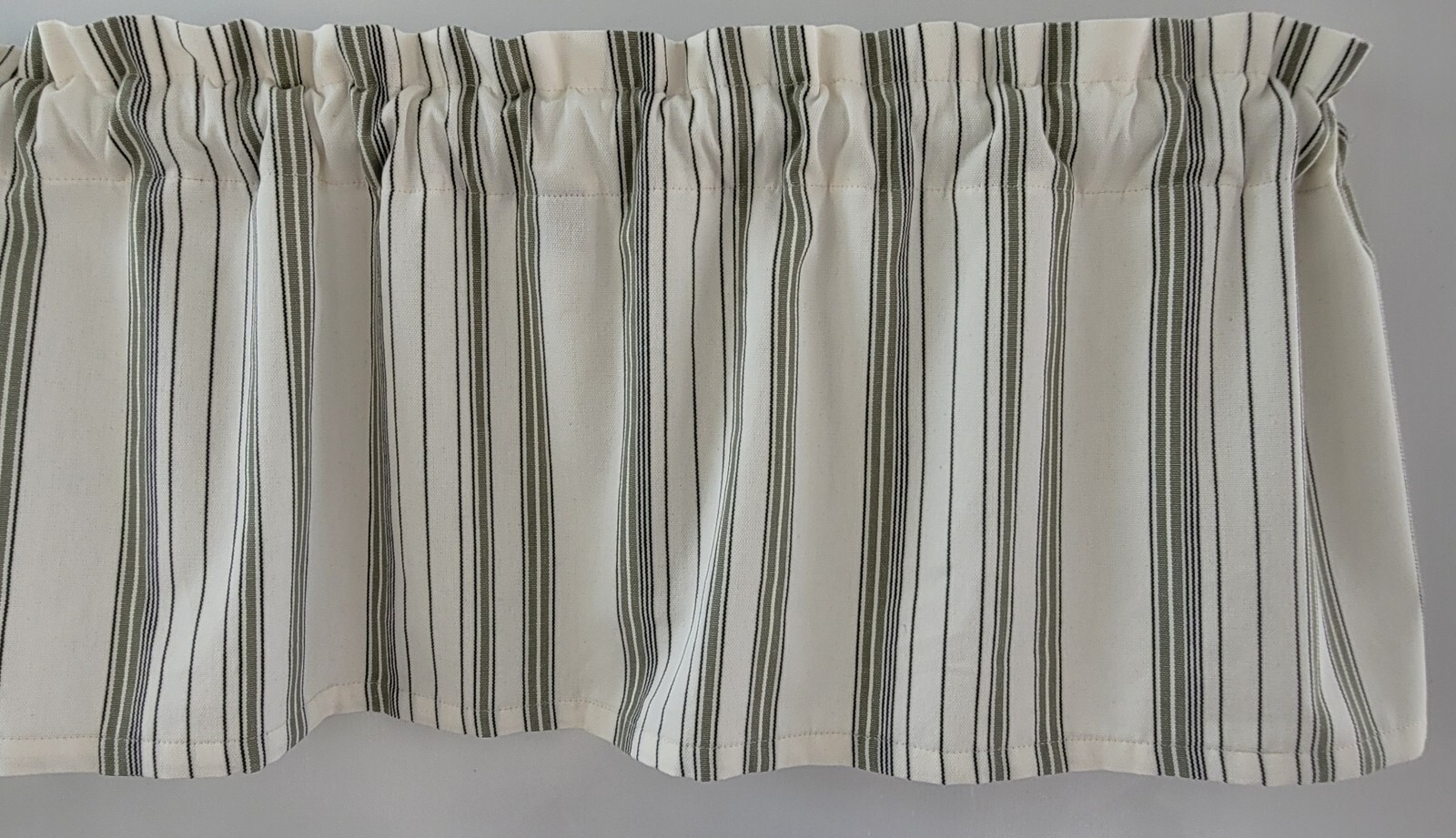 Sage and Black Ticking Stripe on a Ivory Background, Ivory Stripe Valance