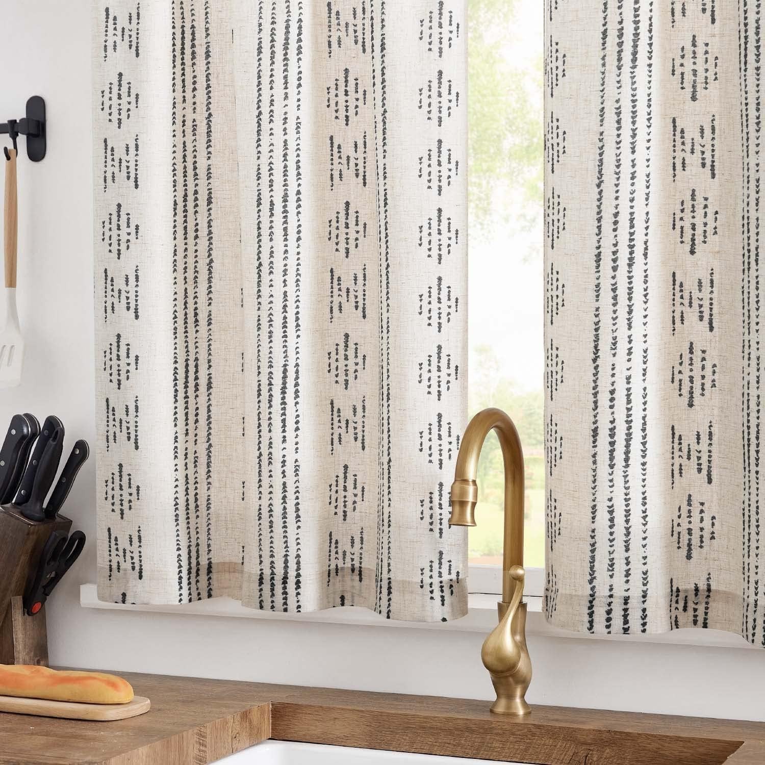 Boho Kitchen Linen Tier Curtains 30 Inch Bohemian Cafe Curtains Farmhouse Nat…