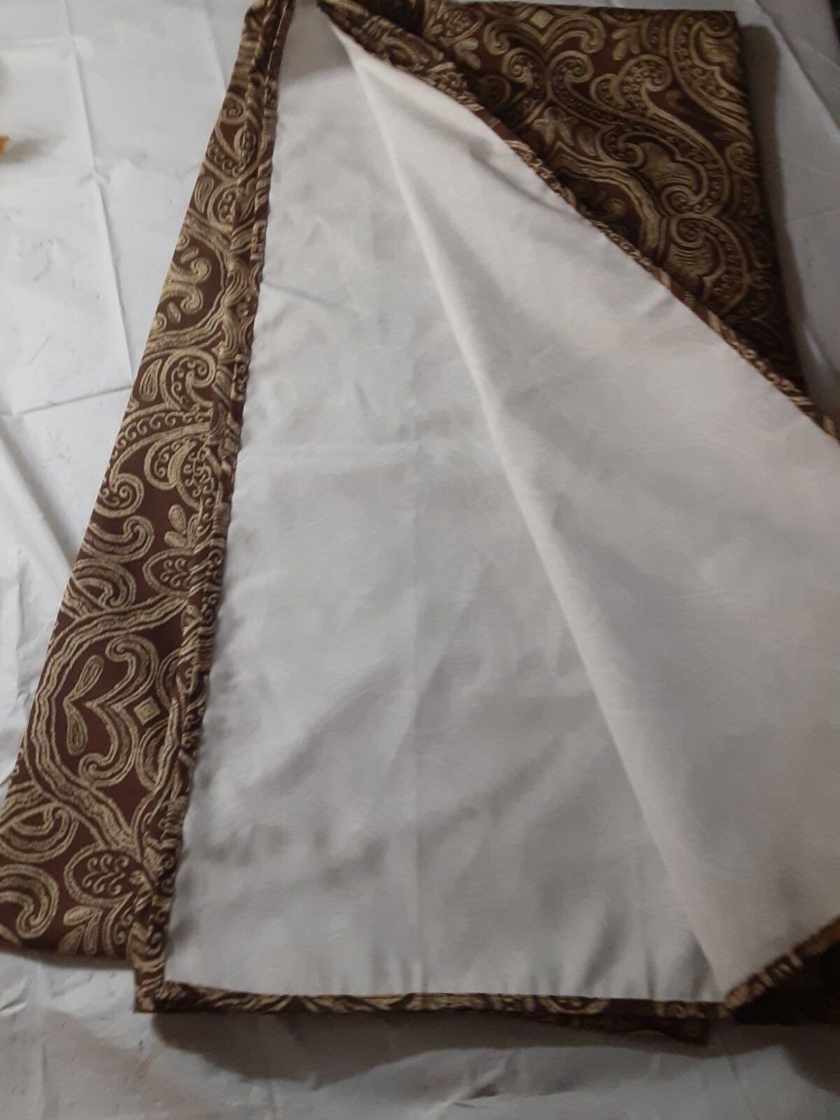 Brown Gold Paisley Curtain Panel or Fabric Microfiber Polyester Elegant 114×56″