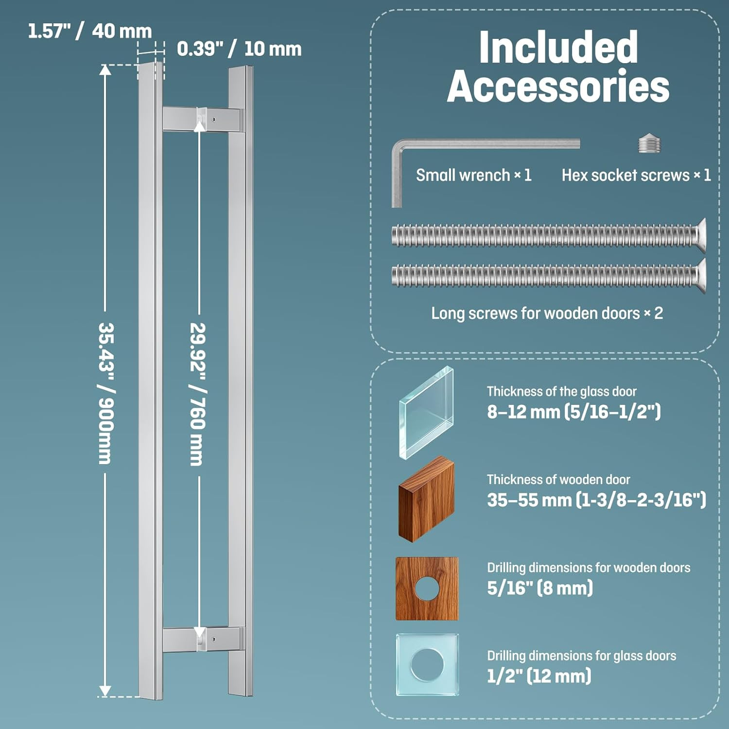 H-Shaped 36″ Push Pull Door Handle,Back to Back, 760Mm (29-15/16 Inch) CTC, 1.2
