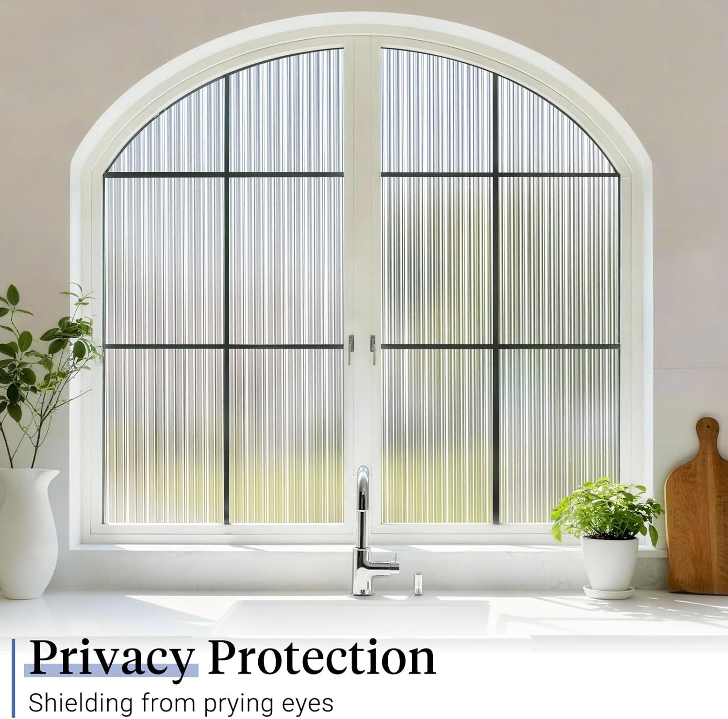 Haton Reeded Glass Window Privacy Film, Static Cling Non-Adhesive Frosted Film,