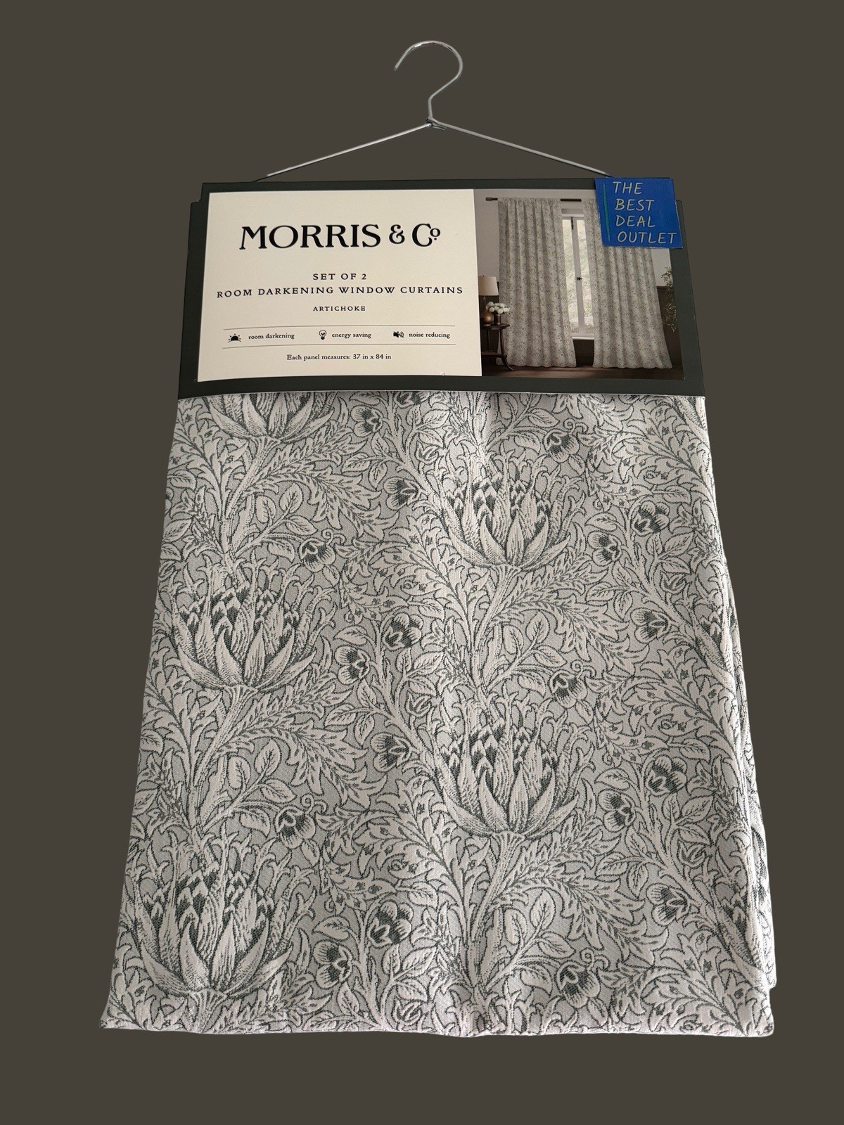 New Morris & C Window Curtains 2 Panels Darkening 37 x 84 Artichoke Sage Green