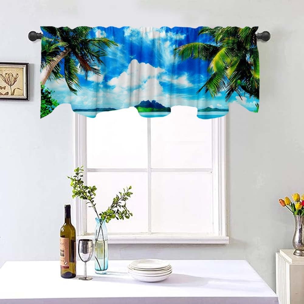 54×18 Inches Summer Hawaiian Seaside Window Treatment Valance Sand Beach Tropic