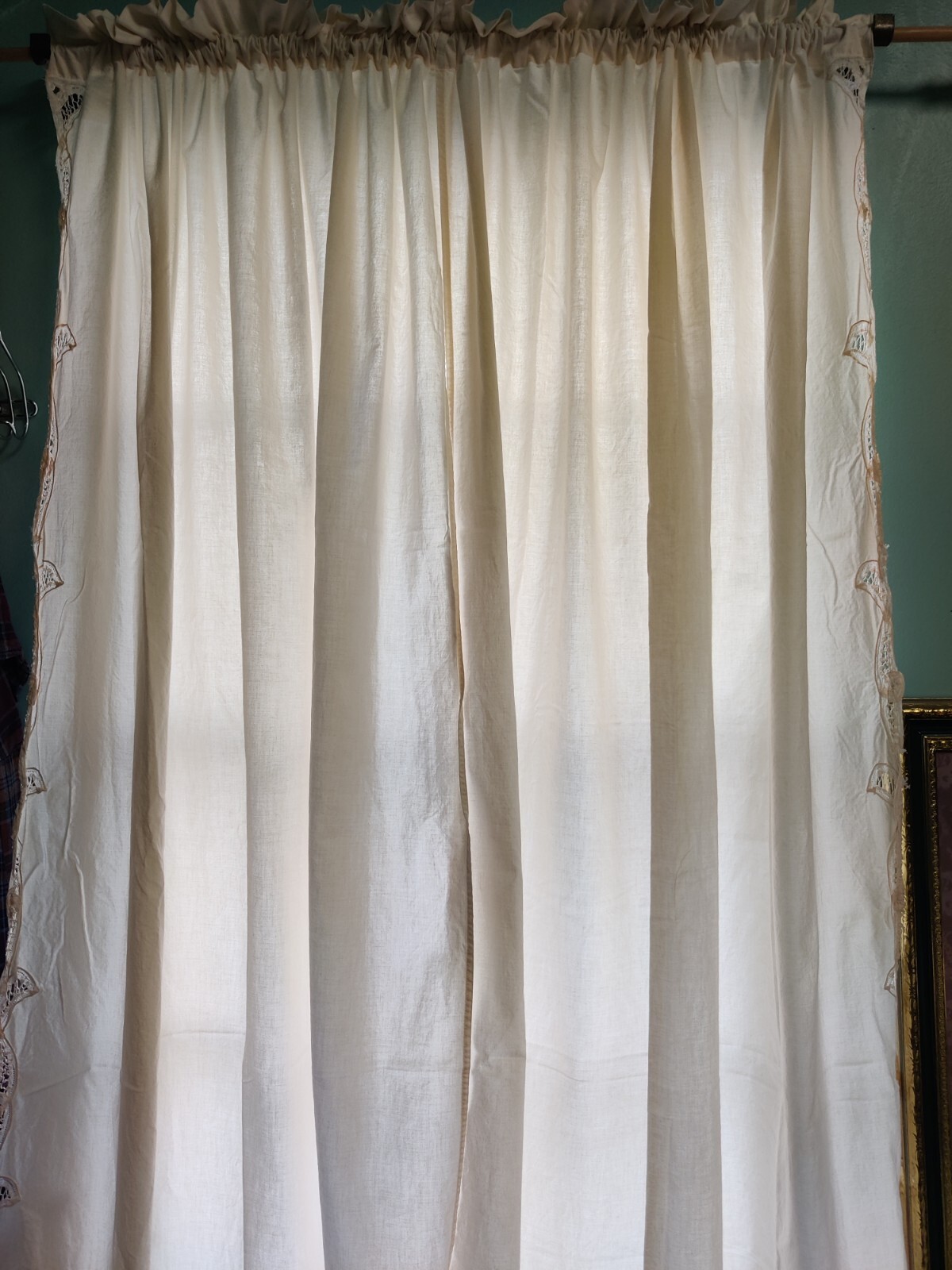 4 Piece Curtain 2 Panels & 2 Valances Country Ivory Battenburg Lace