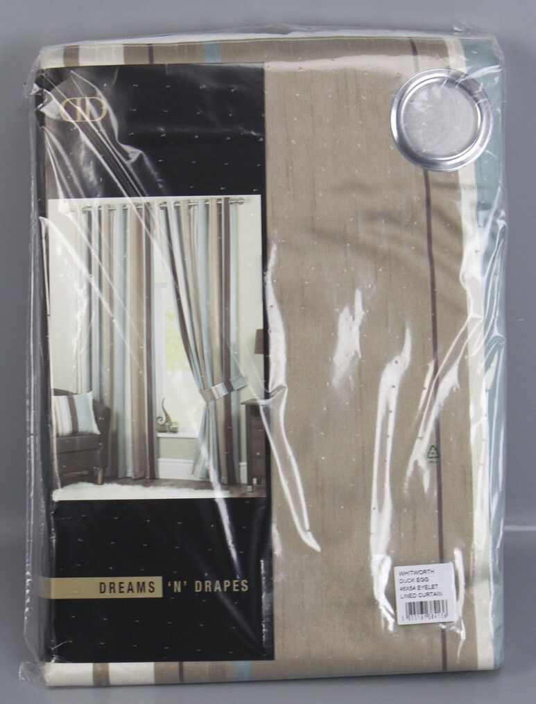 Whitworth Curtains Eyelet Curtain Pair Opaque 117x137cm Cream Striped B19-DE