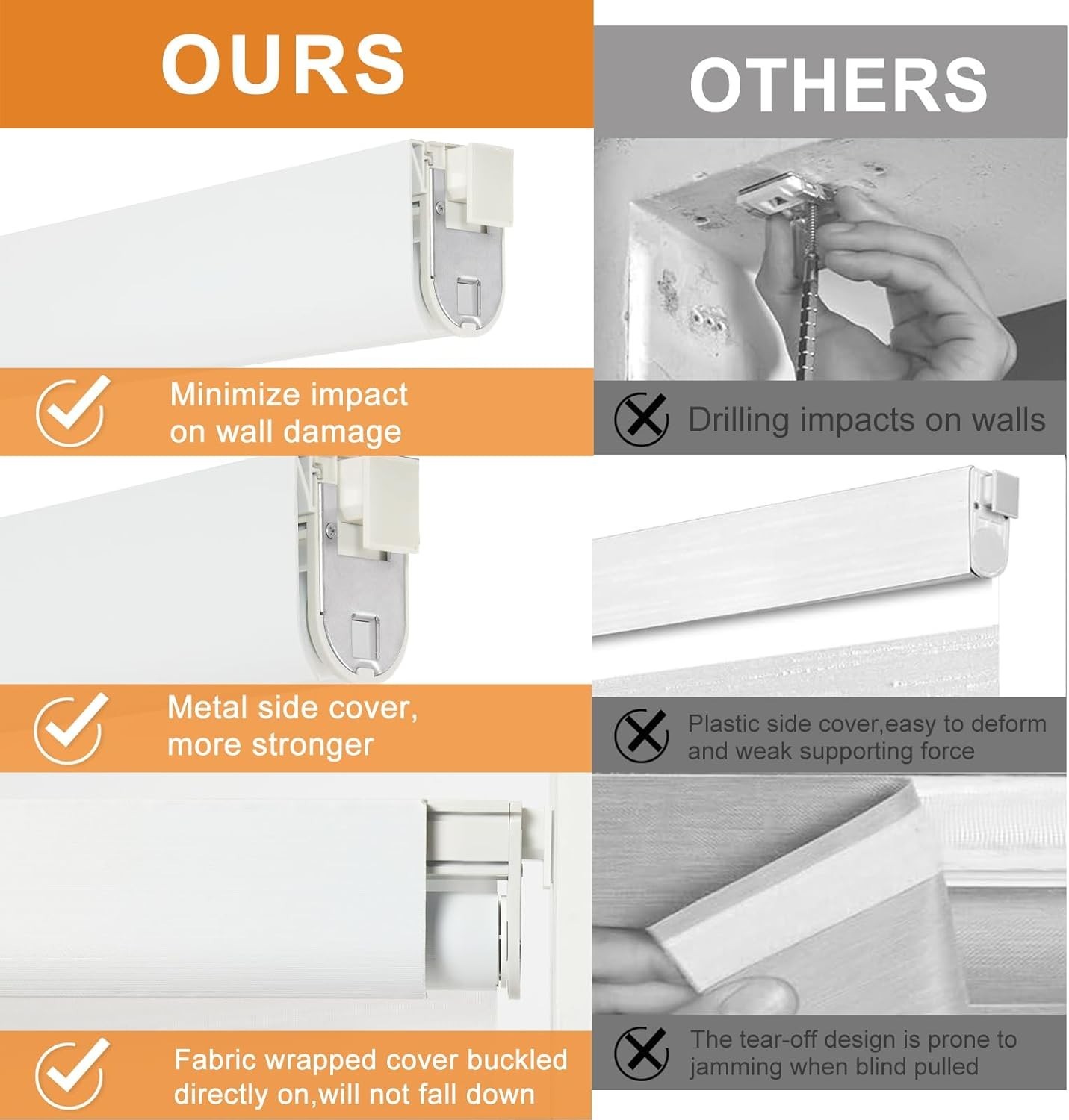 White METechs No-Drill Zebra Blinds – Dual Layer Light Filtering Cordless Shades