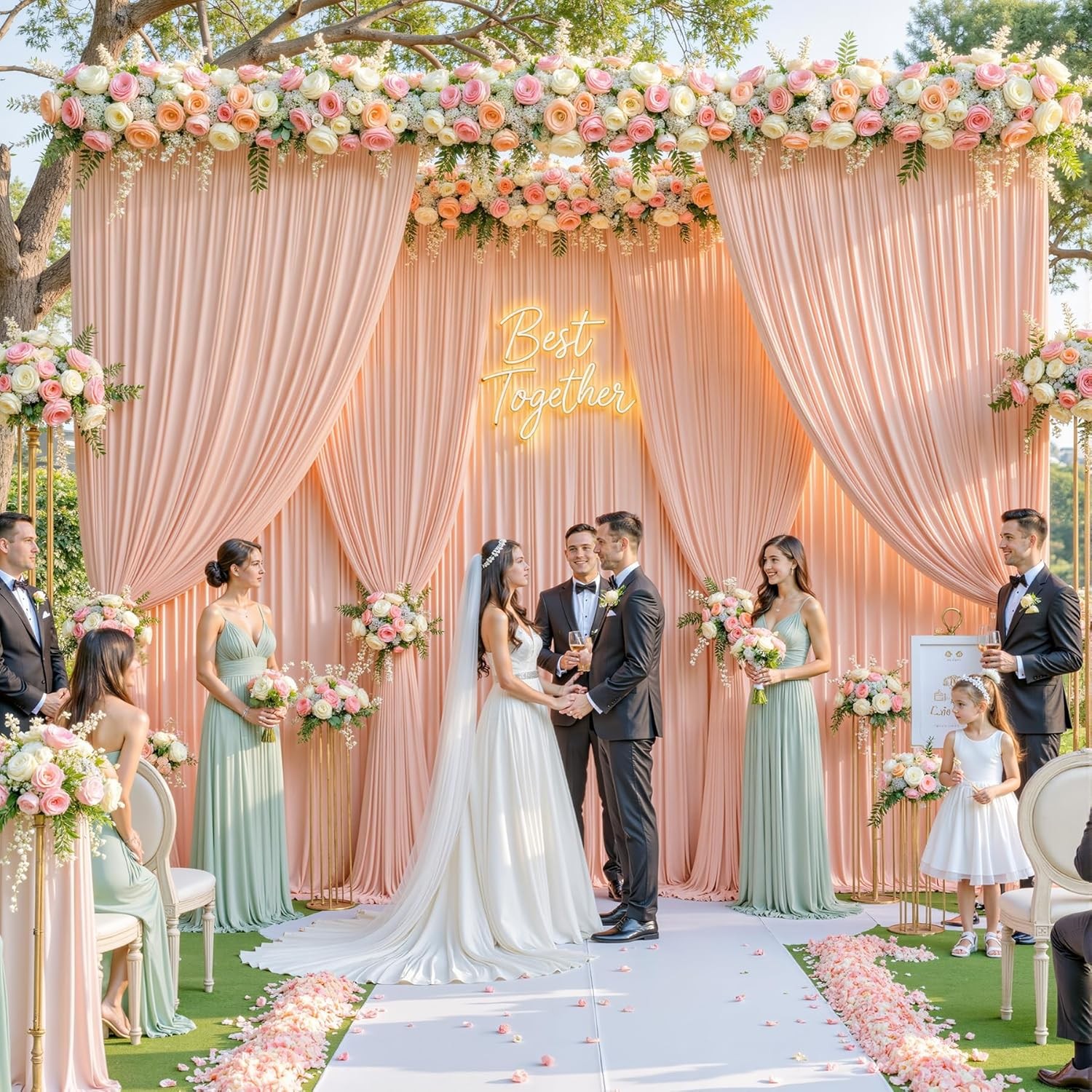 40ft x 10ft Wrinkle Blush Pink Backdrop Curtains for Wedding Parties Curtain