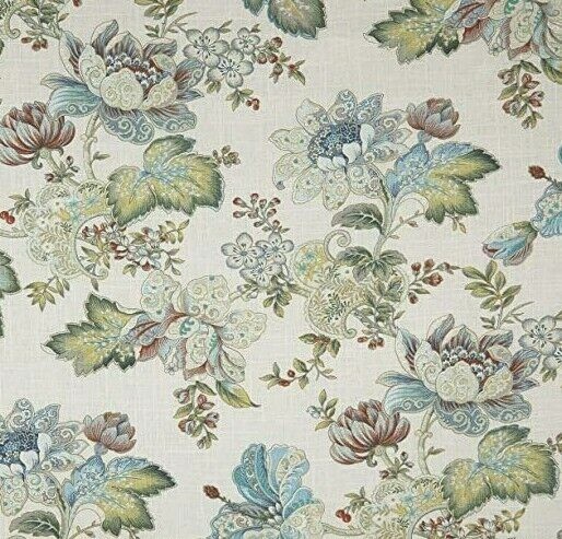 8 Drapes “Front Parlor” DUBLIQUE in White Tea Jacobean on Linen MADE IN USA