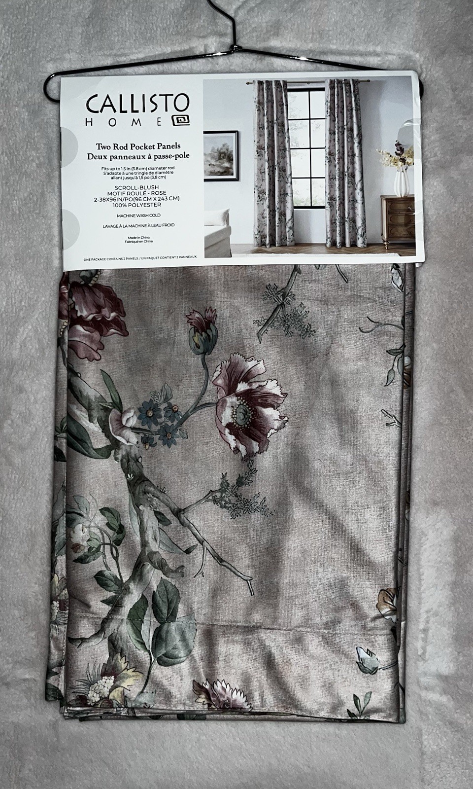 1-NWT CALLISTO HOME FLORAL PRINT BLUSH CURTAINS SET OF 2 PANELS SIZE 38”x 96”